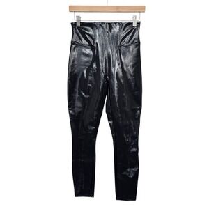SPANX Faux Patent Leather High Waist Leggings Navy Blue Sz Small P Liquid Gloss